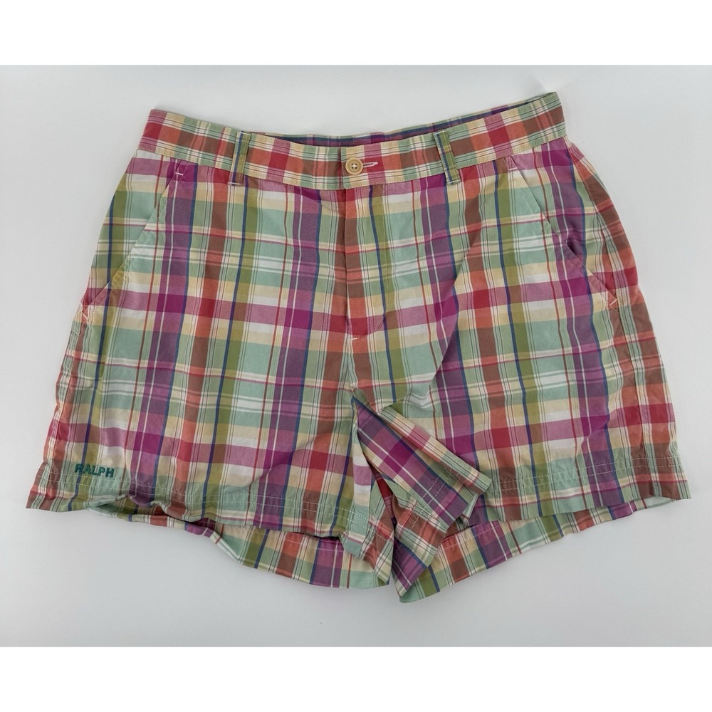 Vintage Ralph Lauren Women's Plaid Shorts Size 8 Pink Multicolor Golf Preppy